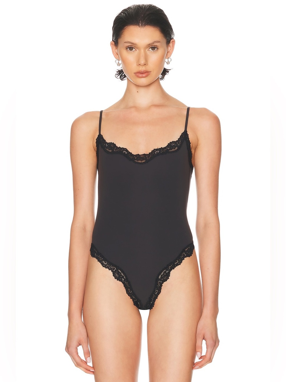 SKIMS Fits Everybody Lace Cami Bodysuit Black Onyx XXS